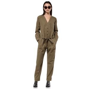 New Xirena Wylder Jumpsuit Olive Green Button Belted Pockets Straight Leg Sz M